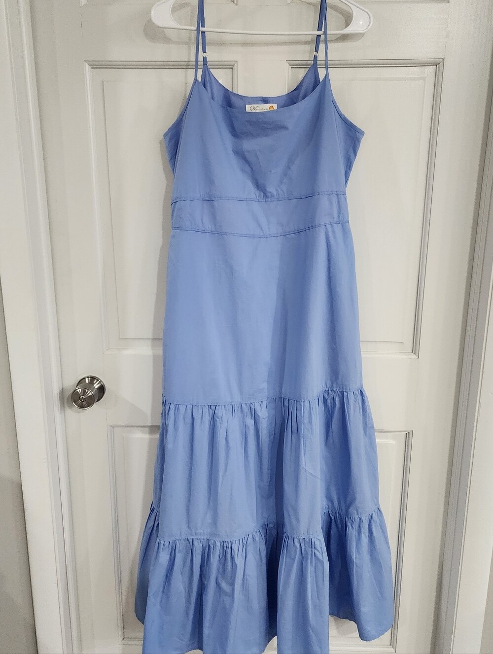 Tiered Boho Maxi Dress In Cornflower Blue.